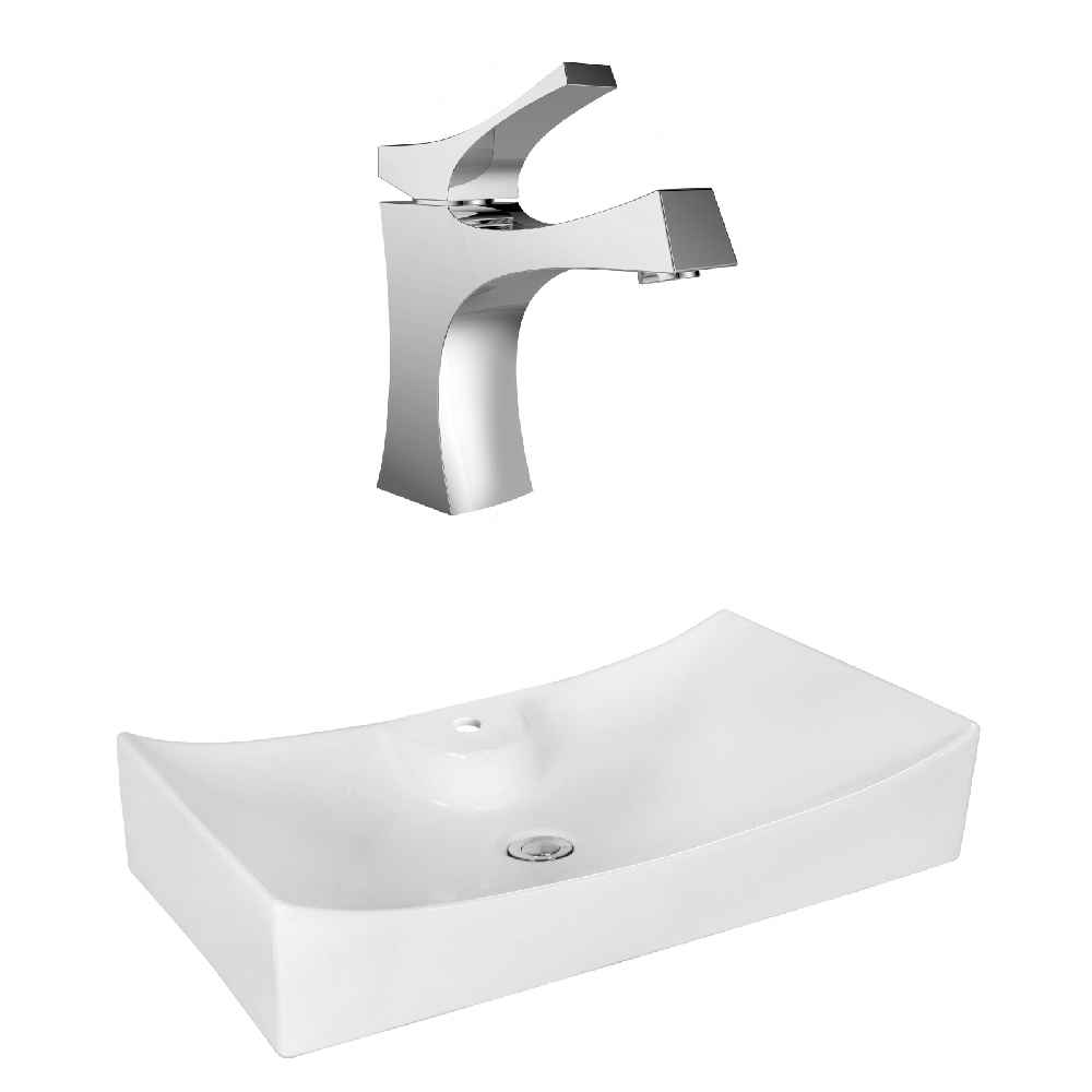 26.25-in. x 15.25-in. Rectangle Bathroom Vessel Sink Set White Enamel Glaze