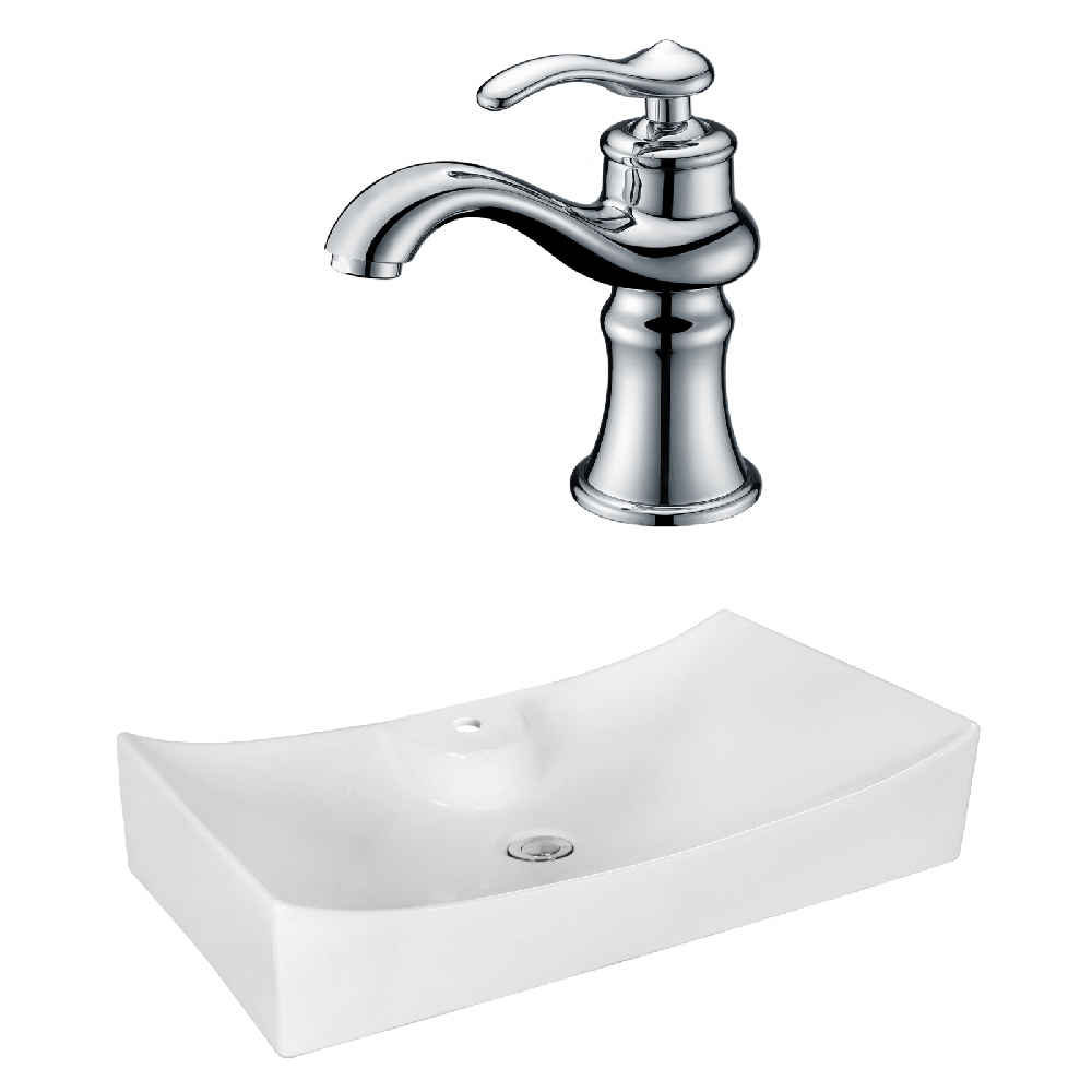 26.25-in. x 15.25-in. Rectangle Bathroom Vessel Sink Set White Enamel Glaze