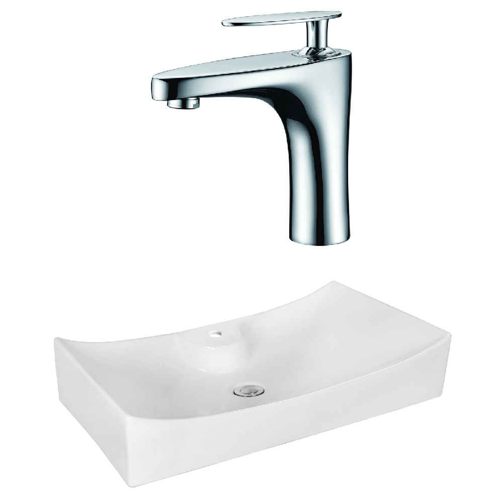26.25-in. x 15.25-in. Rectangle Bathroom Vessel Sink Set White Enamel Glaze