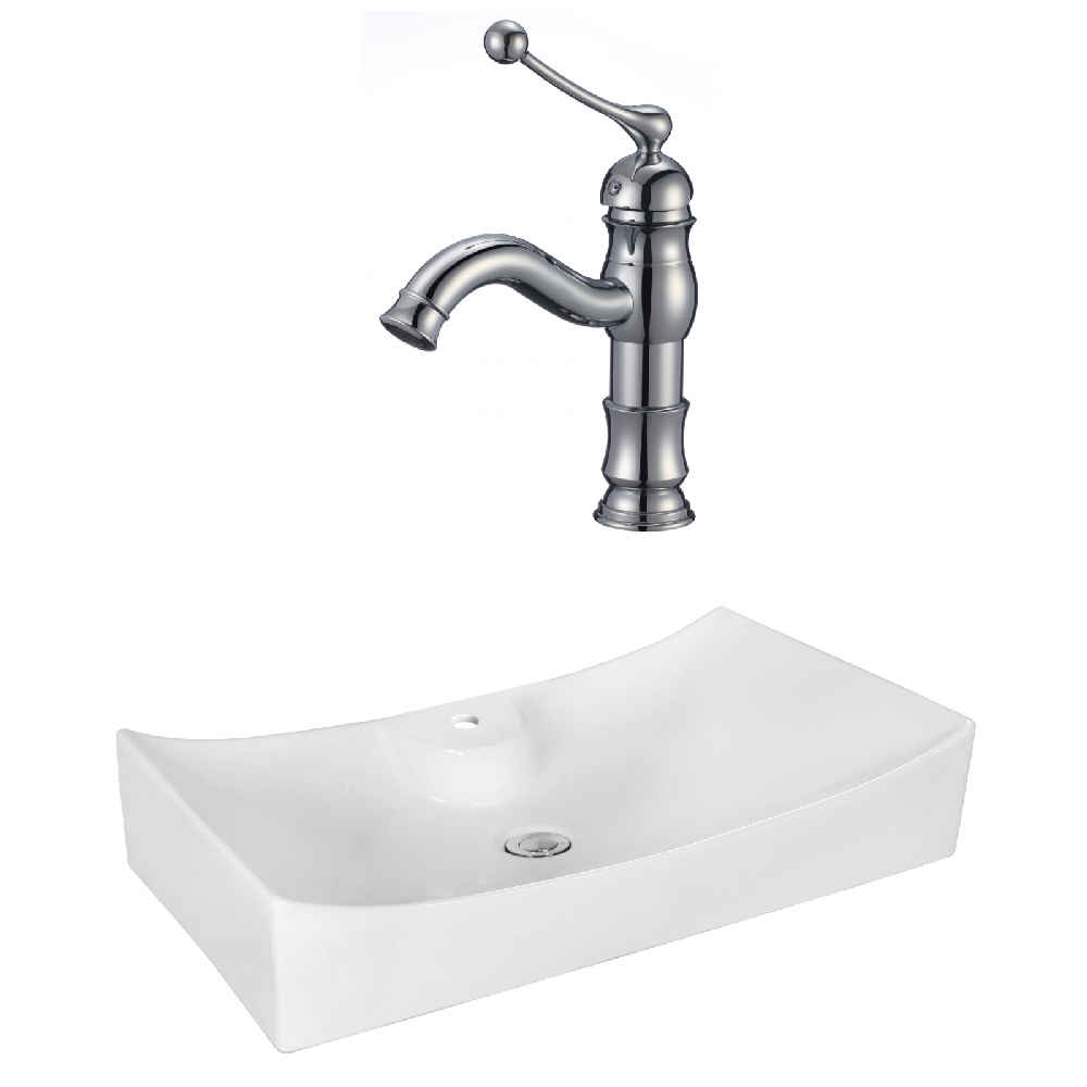 26.25-in. x 15.25-in. Rectangle Bathroom Vessel Sink Set White Enamel Glaze