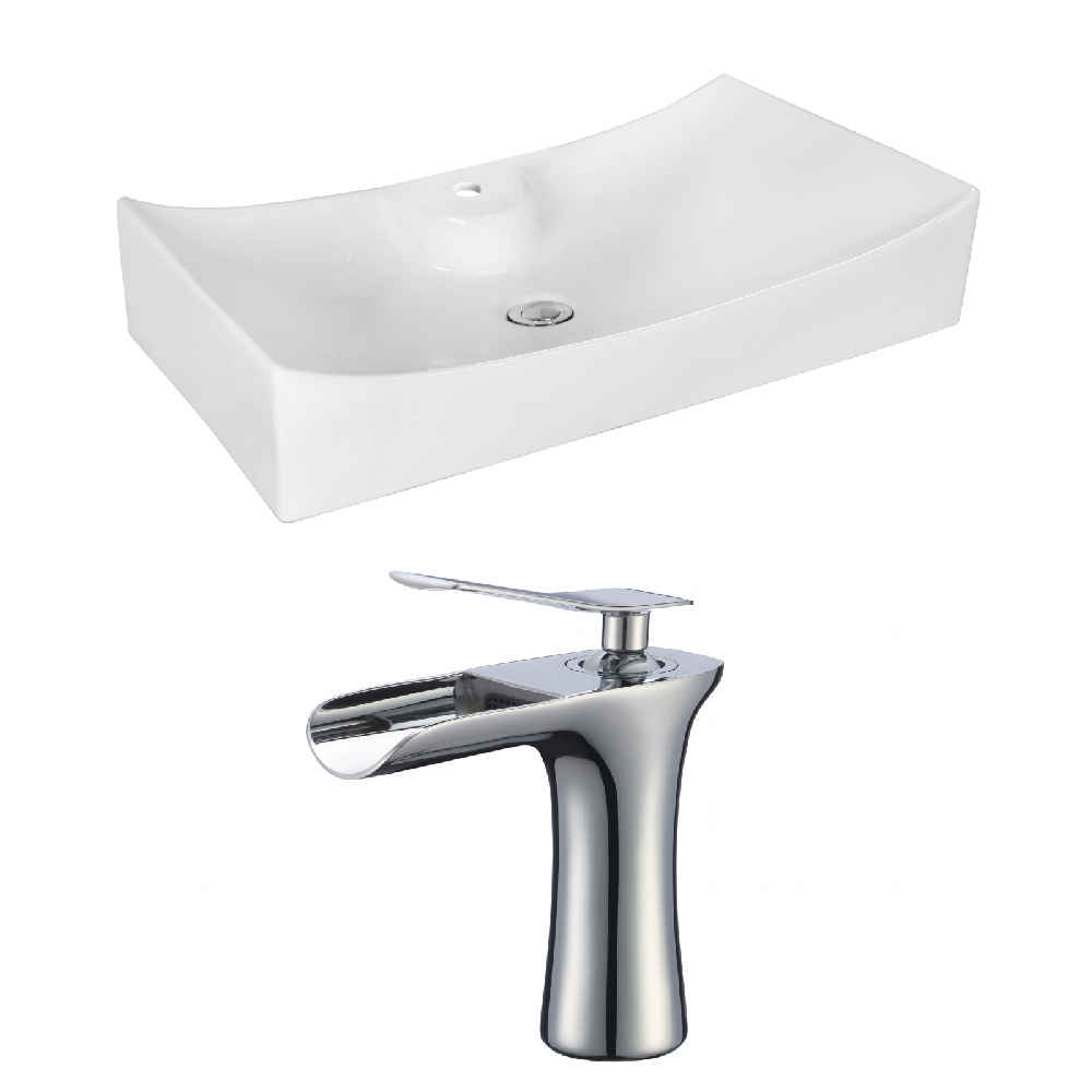 26.25-in. x 15.25-in. Rectangle Bathroom Vessel Sink Set White Enamel Glaze