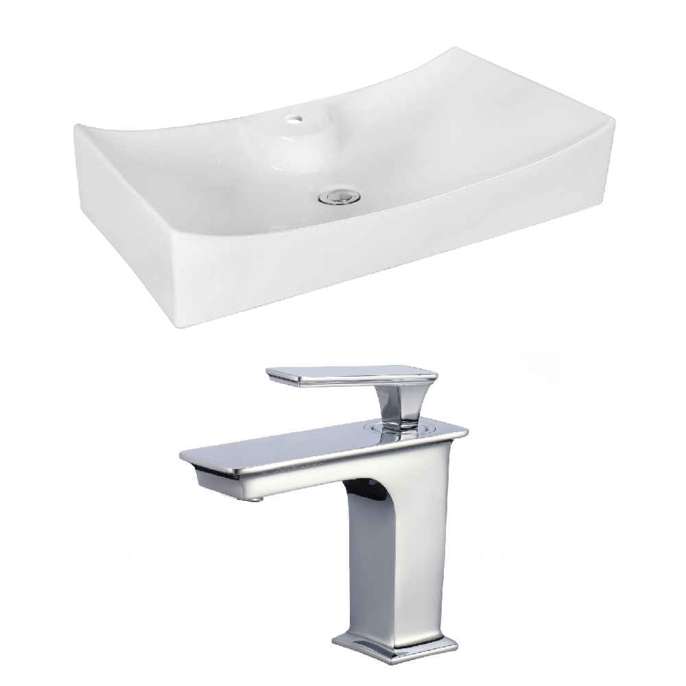 26.25-in. x 15.25-in. Rectangle Bathroom Vessel Sink Set White Enamel Glaze