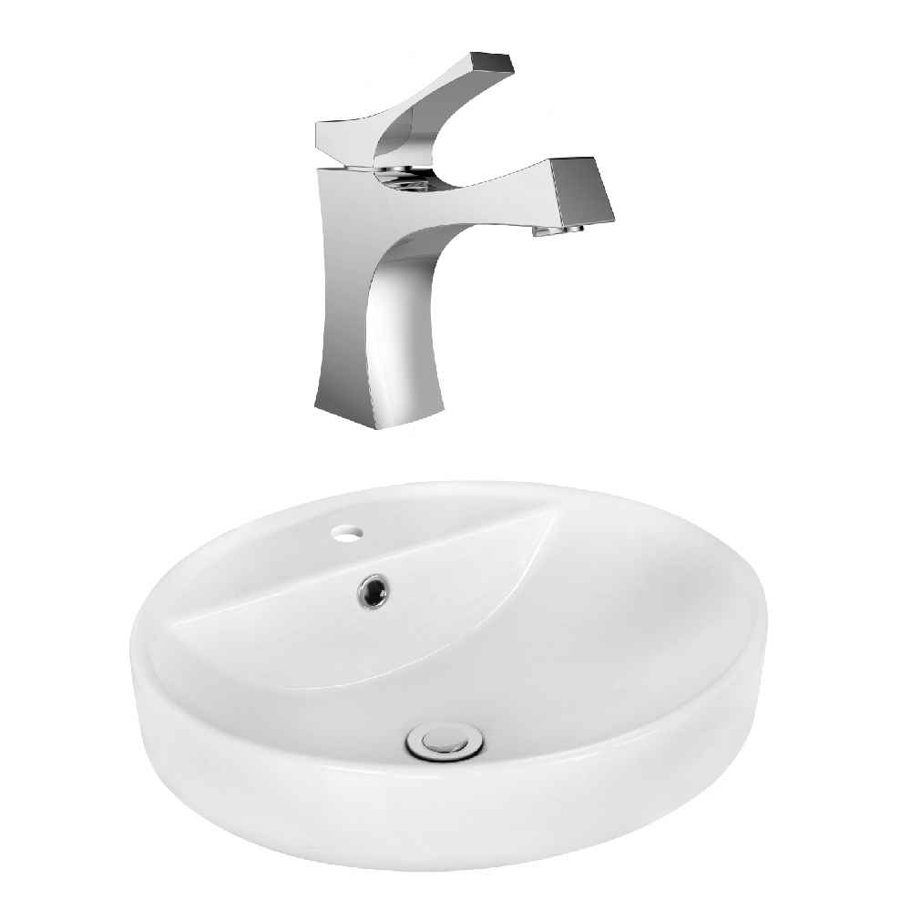 18.1-in. x 18.1-in. Round Bathroom Vessel Sink Set White Enamel Glaze