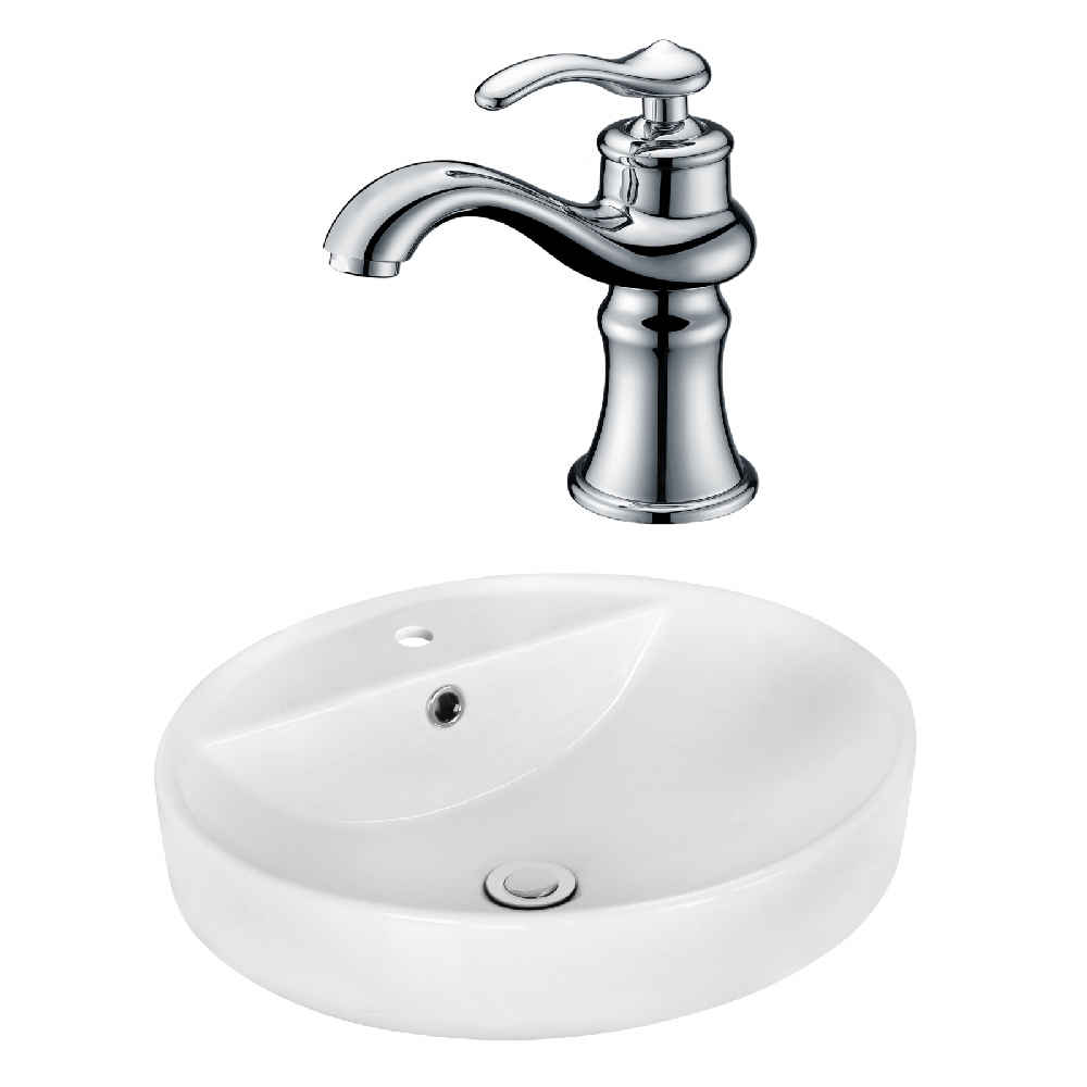 18.1-in. x 18.1-in. Round Bathroom Vessel Sink Set White Enamel Glaze