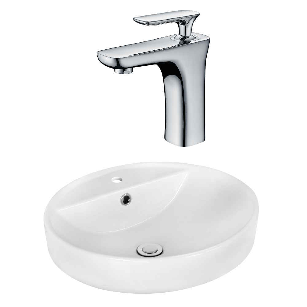 18.1-in. x 18.1-in. Round Bathroom Vessel Sink Set White Enamel Glaze