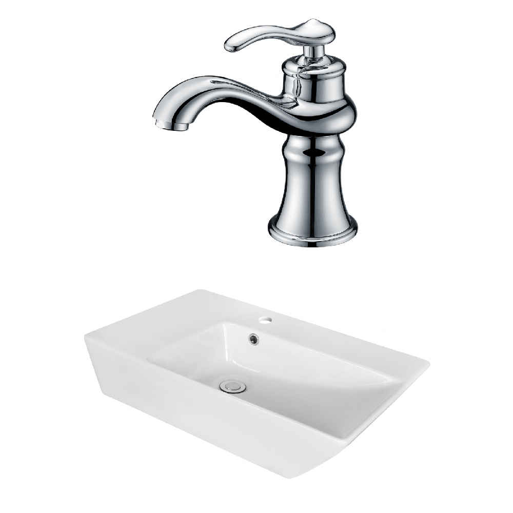 25.5-in. x 15.5-in. Rectangle Bathroom Vessel Sink Set White Enamel Glaze