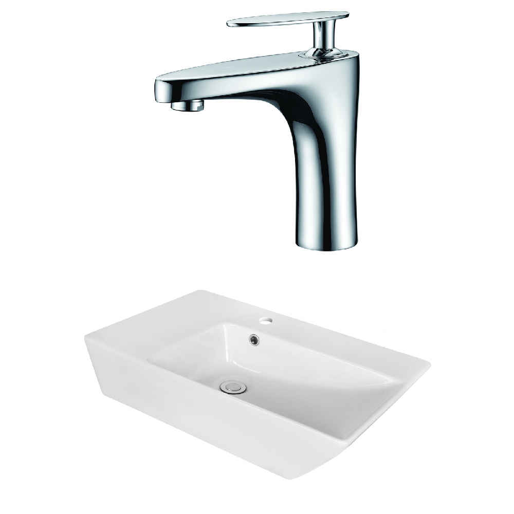 25.5-in. x 15.5-in. Rectangle Bathroom Vessel Sink Set White Enamel Glaze