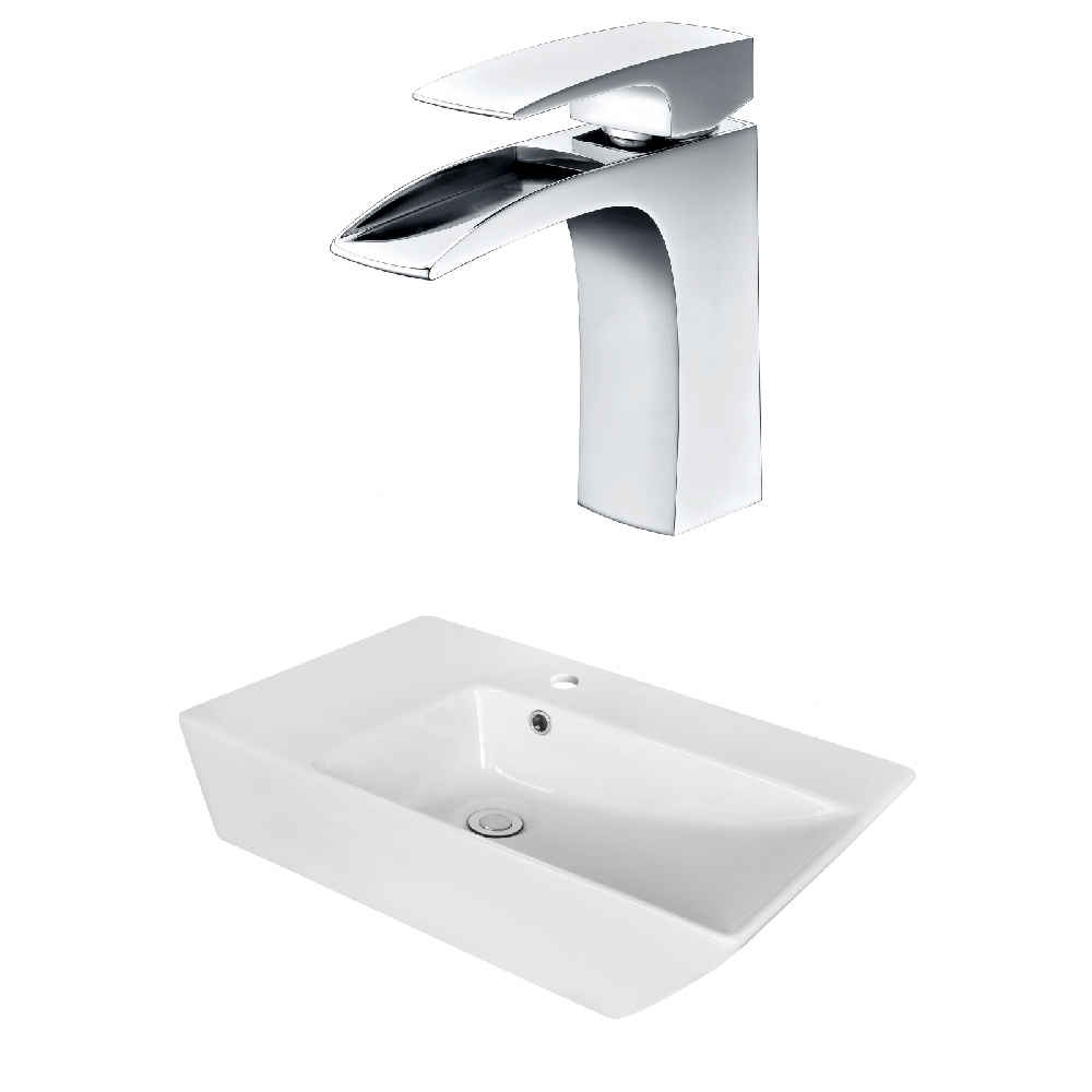 25.5-in. x 15.5-in. Rectangle Bathroom Vessel Sink Set White Enamel Glaze