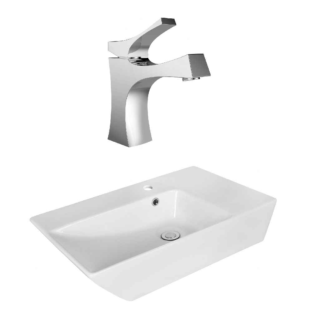 25.5-in. x 15.5-in. Rectangle Bathroom Vessel Sink Set White Enamel Glaze
