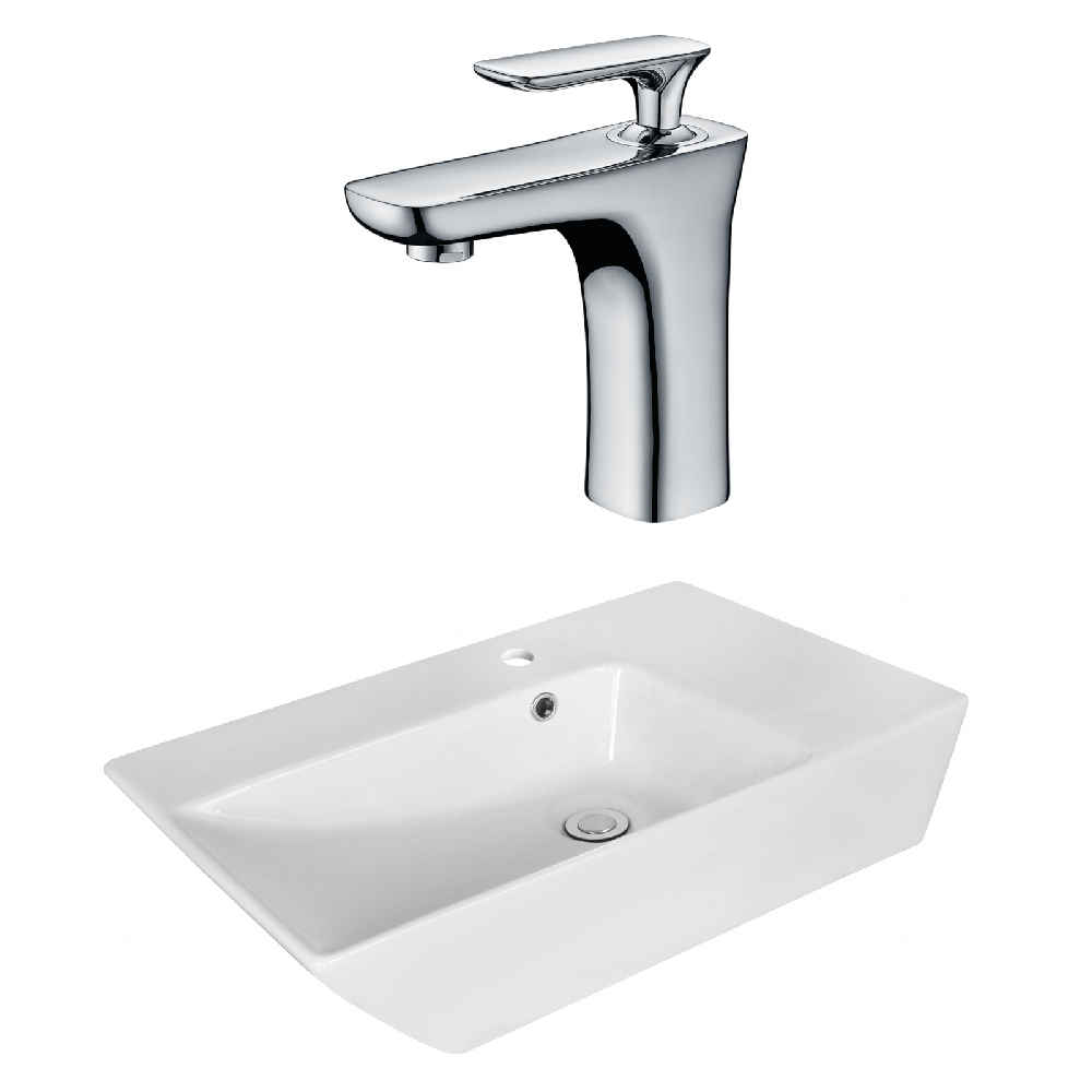 25.5-in. x 15.5-in. Rectangle Bathroom Vessel Sink Set White Enamel Glaze