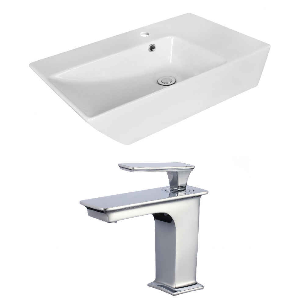 25.5-in. x 15.5-in. Rectangle Bathroom Vessel Sink Set White Enamel Glaze