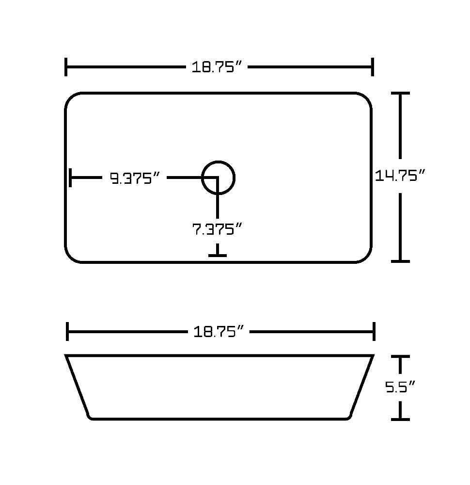 18.75-in. x 14.75-in. Rectangle Bathroom Vessel Sink White Enamel Glaze