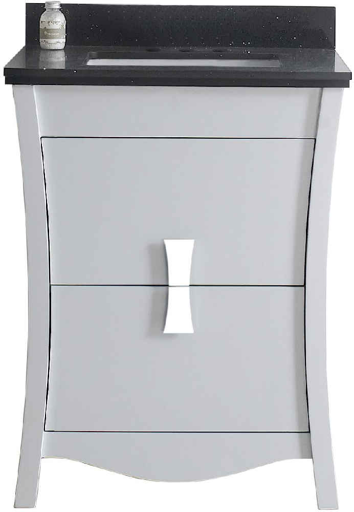 23.75-in. W Floor Mount White Vanity Set For 3H4-in. Drilling Black Galaxy Top Biscuit UM Sink