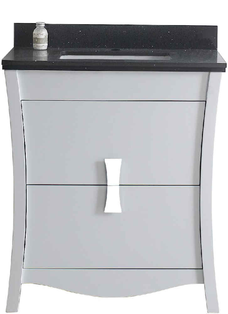 30.5-in. W Floor Mount White Vanity Set For 1 Hole Drilling Black Galaxy Top Biscuit UM Sink
