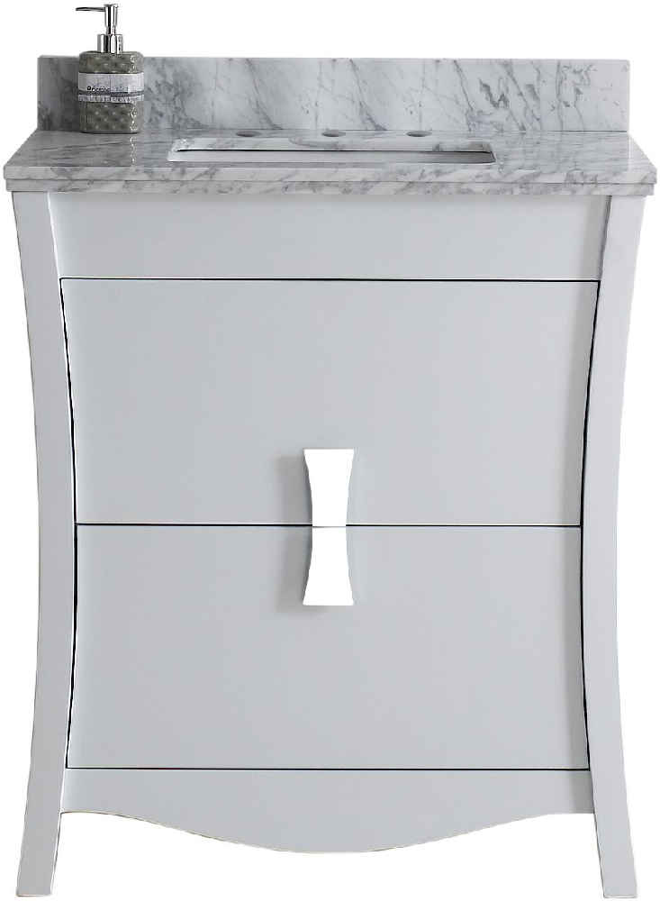 30.5-in. W Floor Mount White Vanity Set For 3H8-in. Drilling Bianca Carara Top Biscuit UM Sink