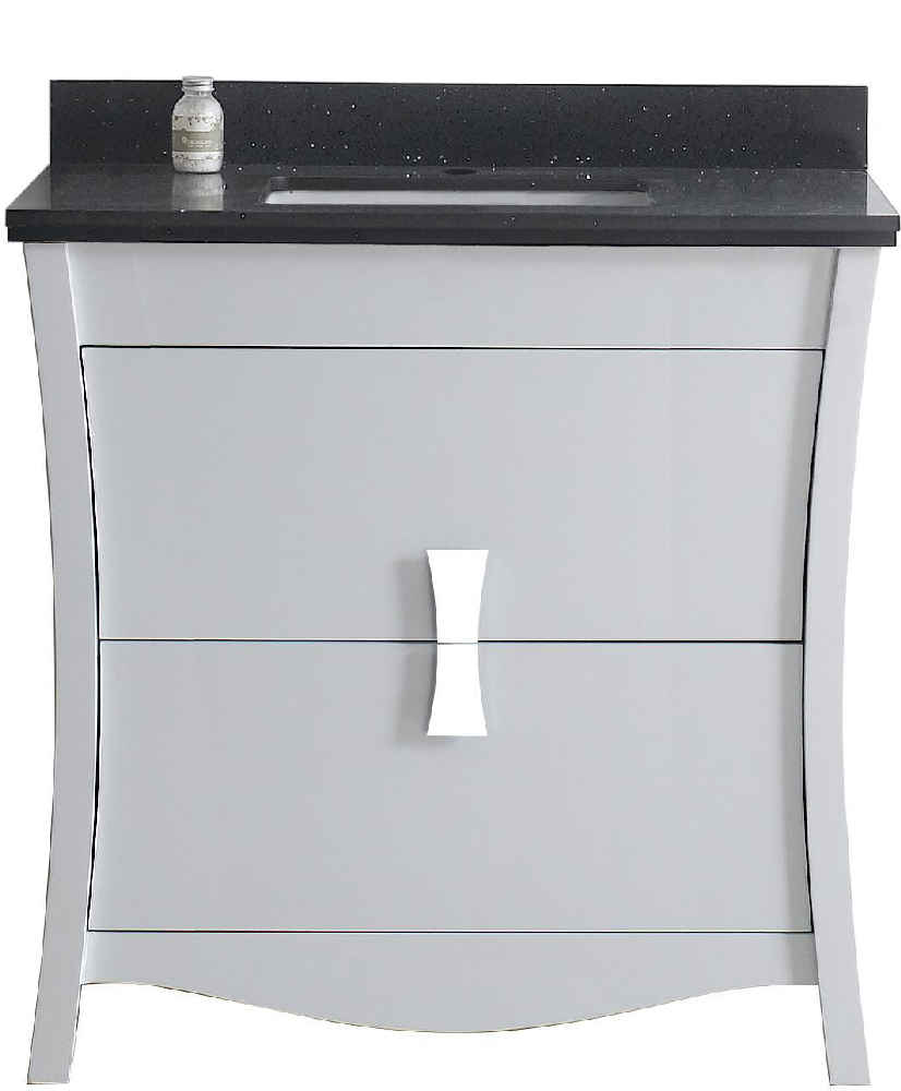36-in. W Floor Mount White Vanity Set For 1 Hole Drilling Black Galaxy Top White UM Sink