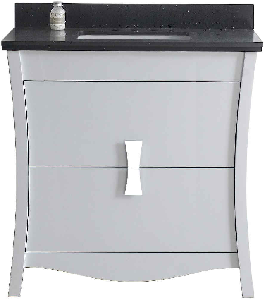 36-in. W Floor Mount White Vanity Set For 3H4-in. Drilling Black Galaxy Top Biscuit UM Sink