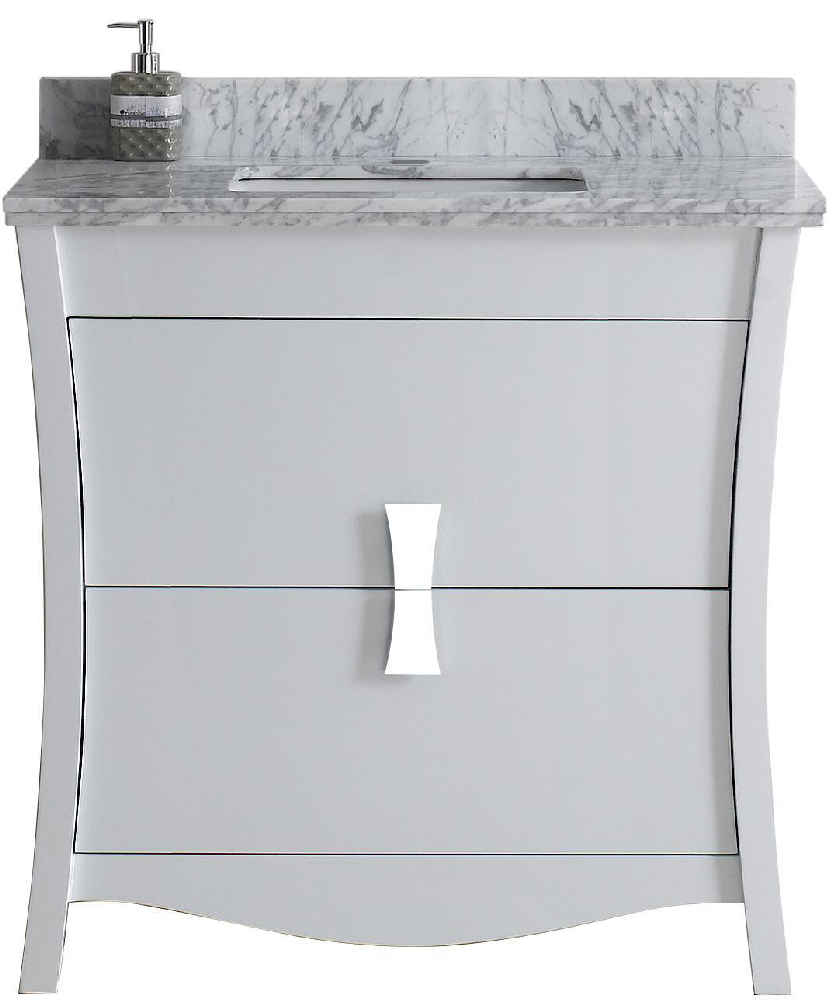36-in. W Floor Mount White Vanity Set For 1 Hole Drilling Bianca Carara Top Biscuit UM Sink