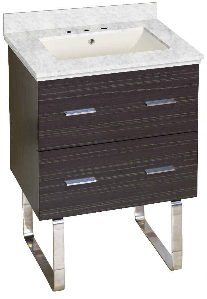 23.75-in. W Floor Mount Dawn Grey Vanity Set For 3H8-in. Drilling Bianca Carara Top Biscuit UM Sink