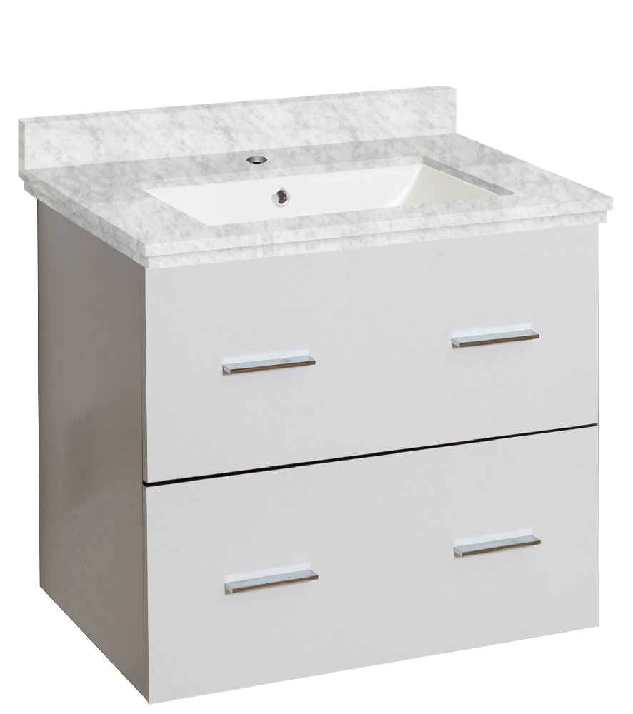 23.75-in. W Wall Mount White Vanity Set For 1 Hole Drilling Bianca Carara Top White UM Sink