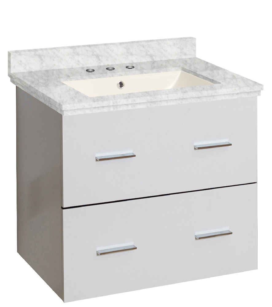 23.75-in. W Wall Mount White Vanity Set For 3H8-in. Drilling Bianca Carara Top Biscuit UM Sink