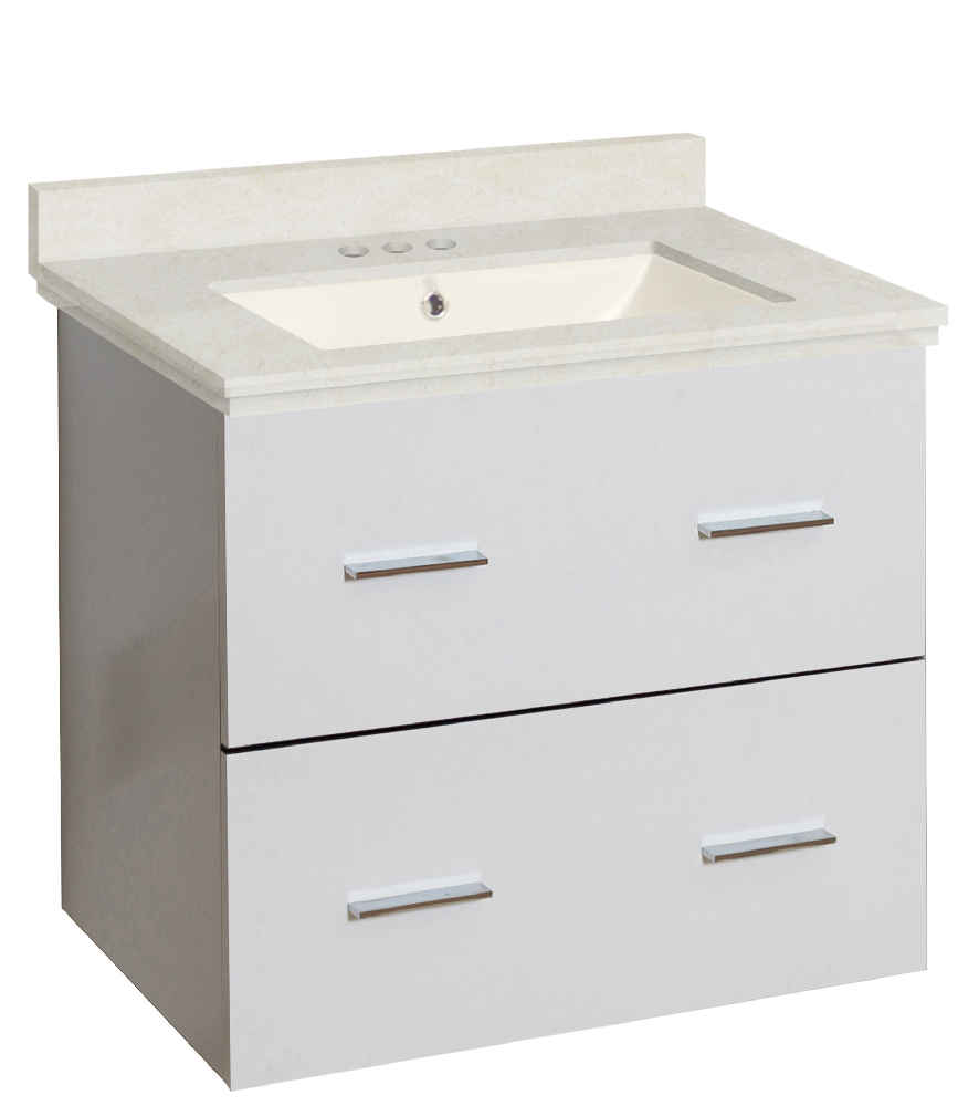 23.75-in. W Wall Mount White Vanity Set For 3H4-in. Drilling Beige Top Biscuit UM Sink