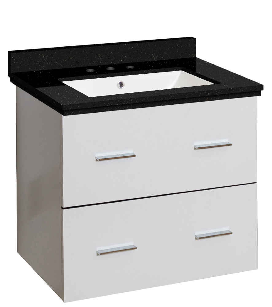 23.75-in. W Wall Mount White Vanity Set For 3H8-in. Drilling Black Galaxy Top White UM Sink