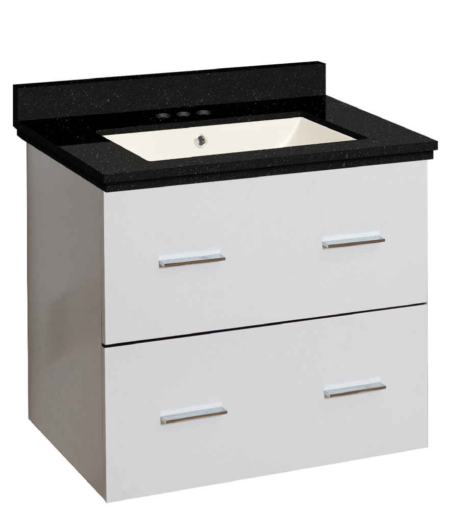 23.75-in. W Wall Mount White Vanity Set For 3H4-in. Drilling Black Galaxy Top Biscuit UM Sink