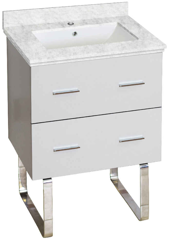 23.75-in. W Floor Mount White Vanity Set For 1 Hole Drilling Bianca Carara Top White UM Sink