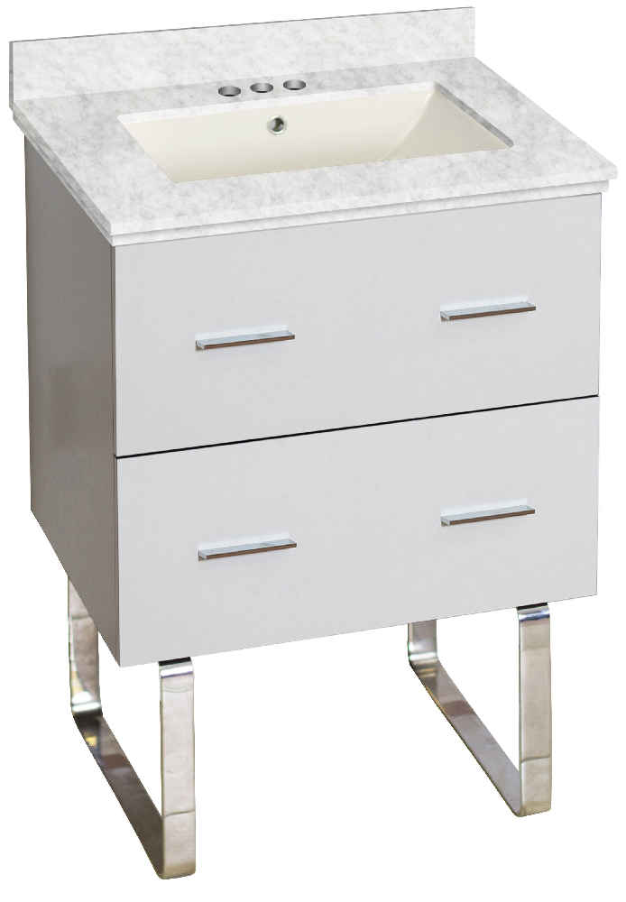 23.75-in. W Floor Mount White Vanity Set For 3H4-in. Drilling Bianca Carara Top Biscuit UM Sink