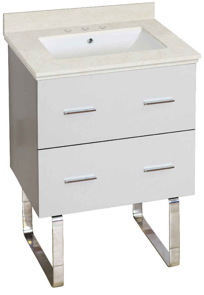 23.75-in. W Floor Mount White Vanity Set For 3H8-in. Drilling Beige Top White UM Sink