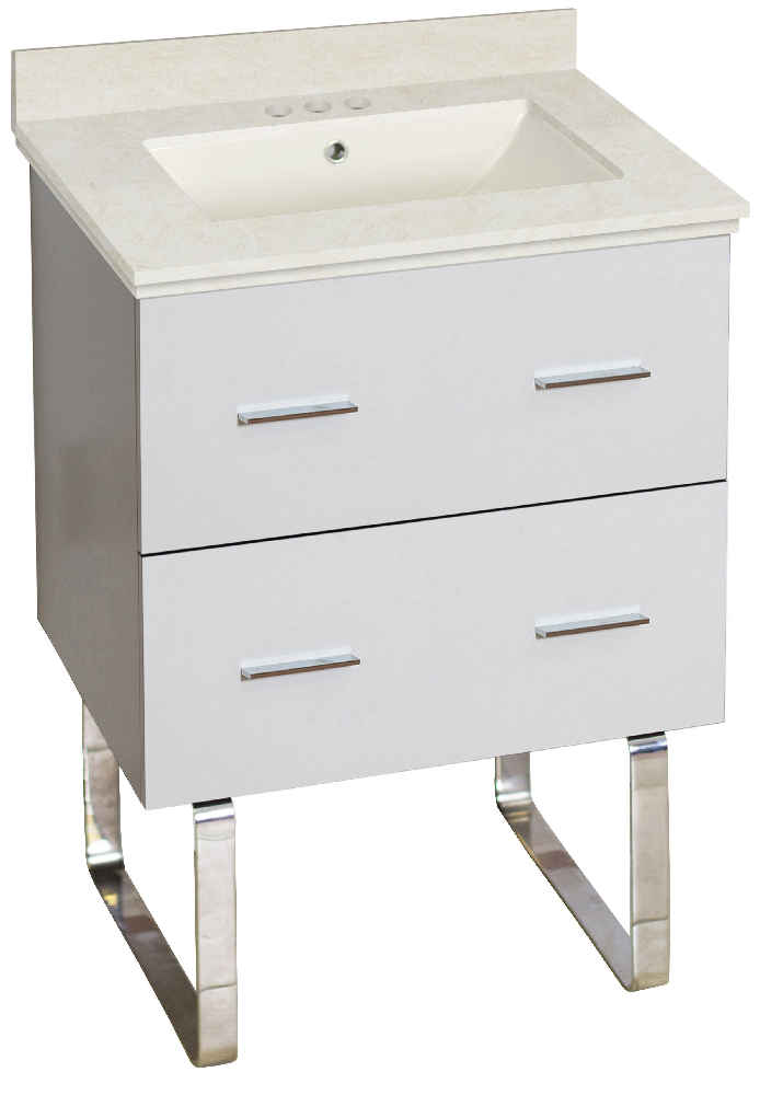 23.75-in. W Floor Mount White Vanity Set For 3H4-in. Drilling Beige Top Biscuit UM Sink