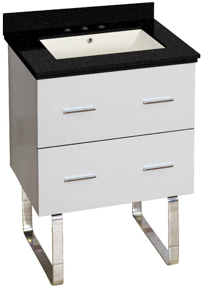 23.75-in. W Floor Mount White Vanity Set For 3H8-in. Drilling Black Galaxy Top Biscuit UM Sink