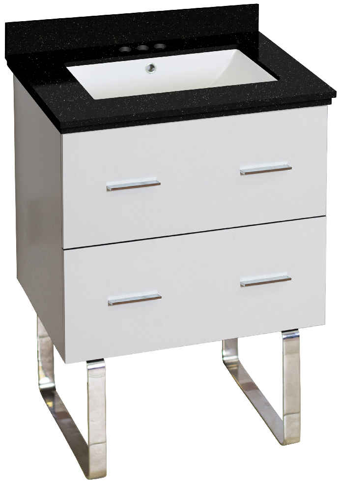 23.75-in. W Floor Mount White Vanity Set For 3H4-in. Drilling Black Galaxy Top White UM Sink