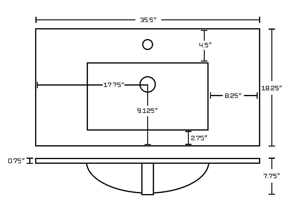 35.5-in. W Wall Mount Dawn Grey Vanity Set For 1 Hole Drilling