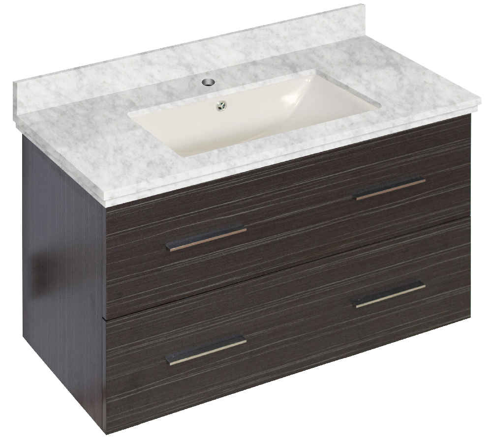 36-in. W Wall Mount Dawn Grey Vanity Set For 1 Hole Drilling Bianca Carara Top Biscuit UM Sink