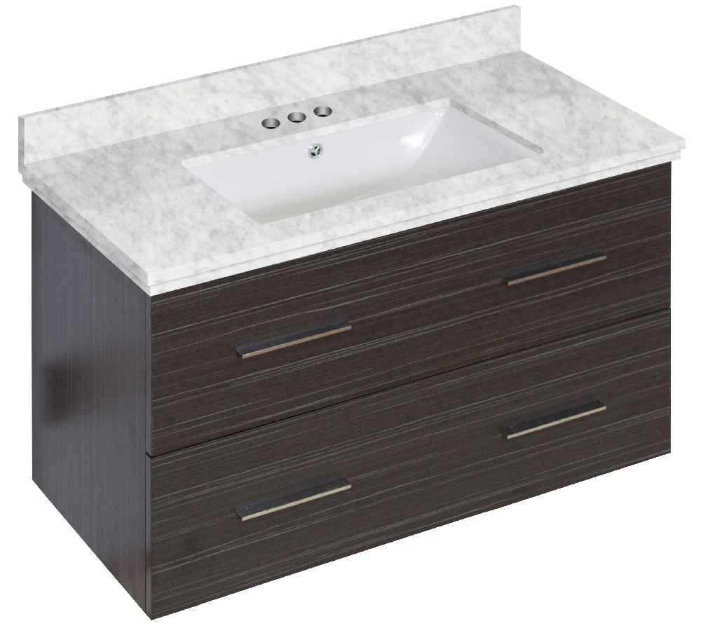 36-in. W Wall Mount Dawn Grey Vanity Set For 3H4-in. Drilling Bianca Carara Top White UM Sink