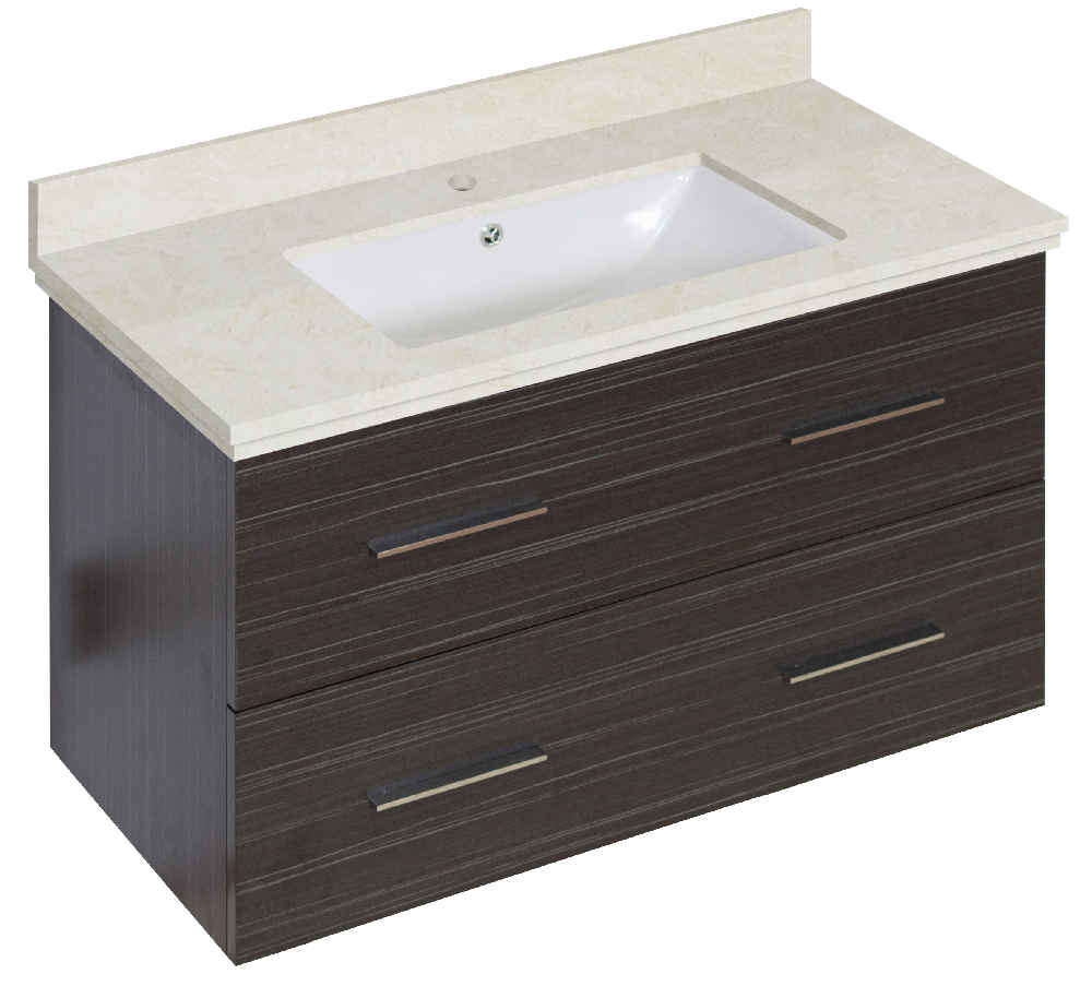 36-in. W Wall Mount Dawn Grey Vanity Set For 1 Hole Drilling Beige Top White UM Sink