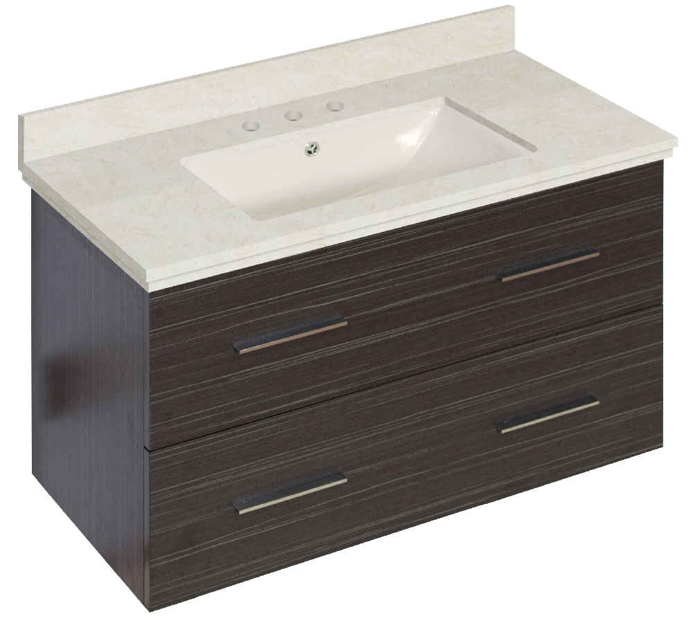 36-in. W Wall Mount Dawn Grey Vanity Set For 3H8-in. Drilling Beige Top Biscuit UM Sink