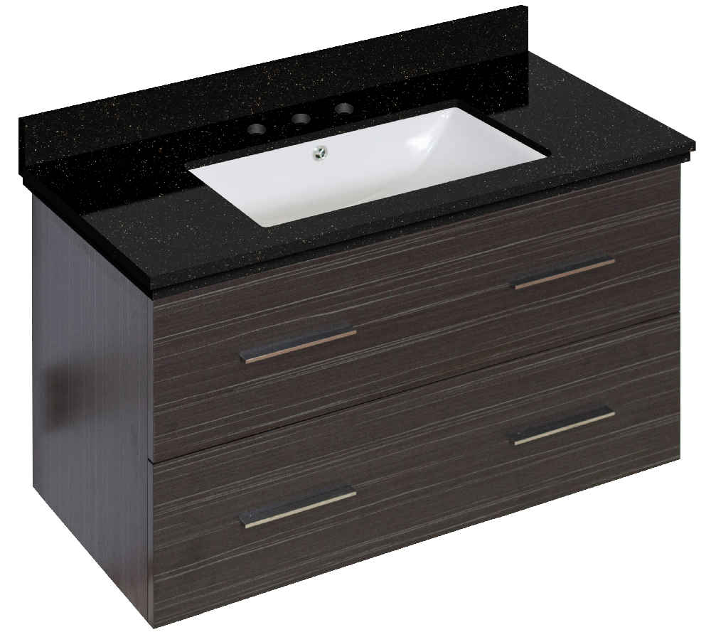 36-in. W Wall Mount Dawn Grey Vanity Set For 3H8-in. Drilling Black Galaxy Top White UM Sink