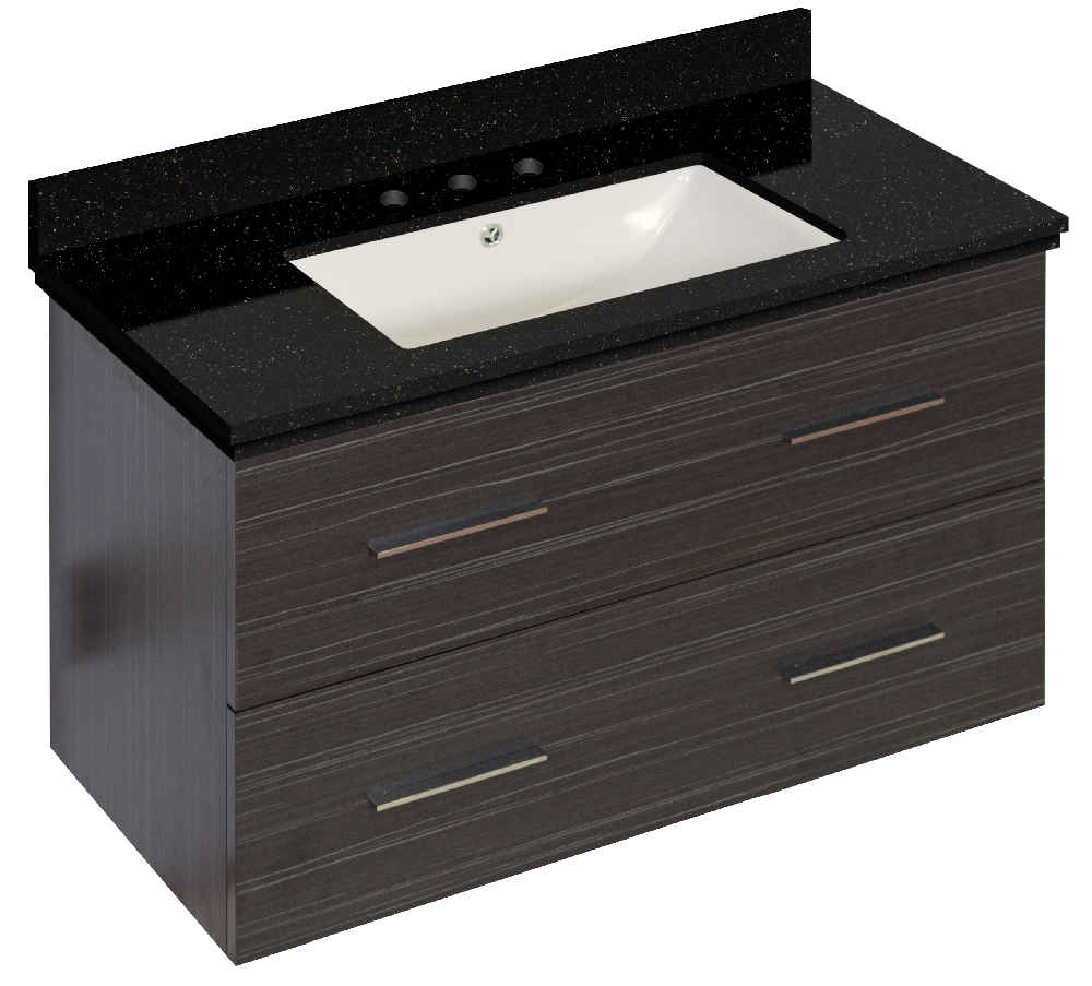 36-in. W Wall Mount Dawn Grey Vanity Set For 3H8-in. Drilling Black Galaxy Top Biscuit UM Sink