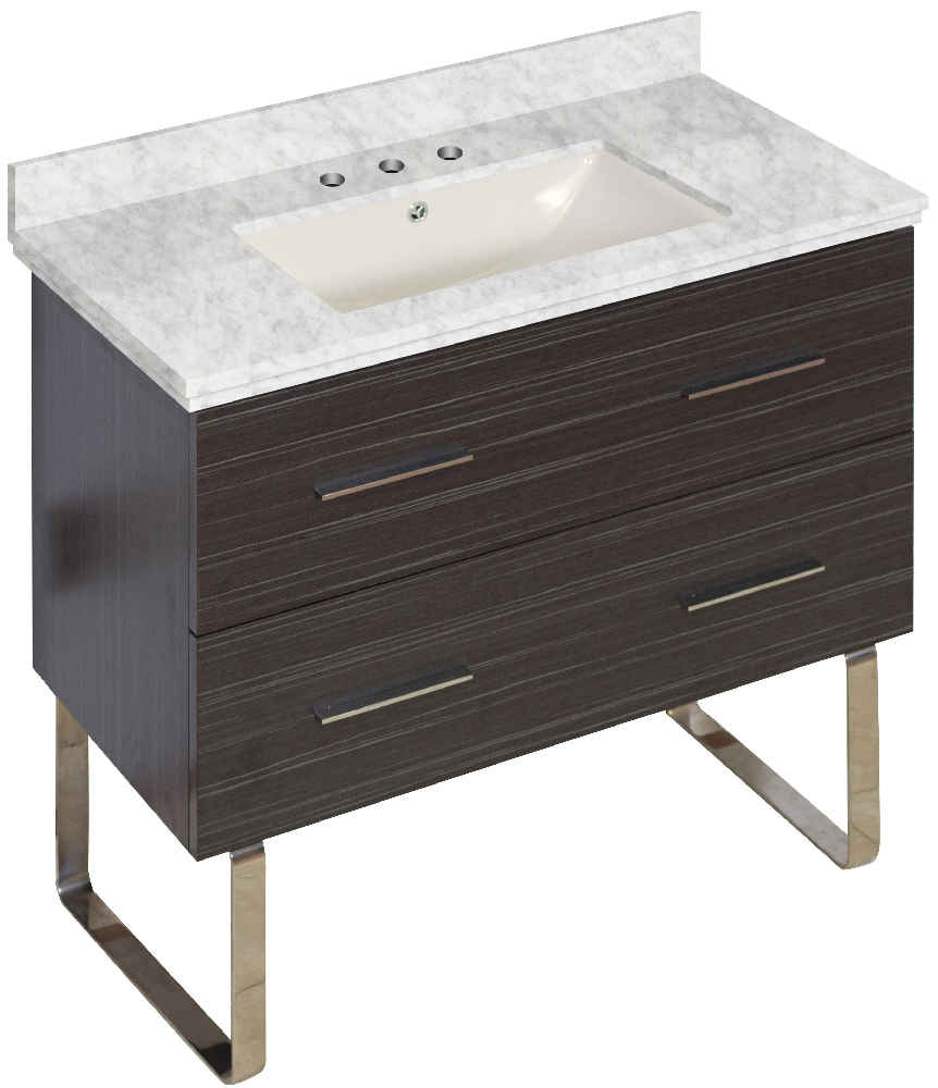 36-in. W Floor Mount Dawn Grey Vanity Set For 3H8-in. Drilling Bianca Carara Top Biscuit UM Sink