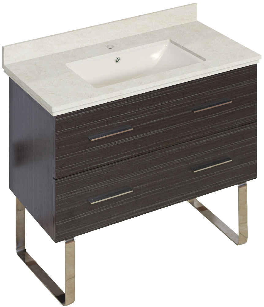 36-in. W Floor Mount Dawn Grey Vanity Set For 1 Hole Drilling Beige Top Biscuit UM Sink