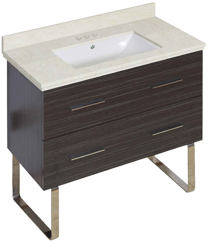 36-in. W Floor Mount Dawn Grey Vanity Set For 3H4-in. Drilling Beige Top White UM Sink