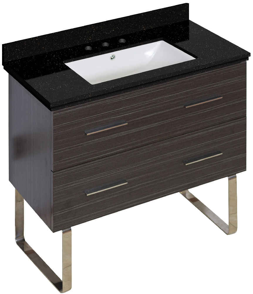 36-in. W Floor Mount Dawn Grey Vanity Set For 3H8-in. Drilling Black Galaxy Top White UM Sink