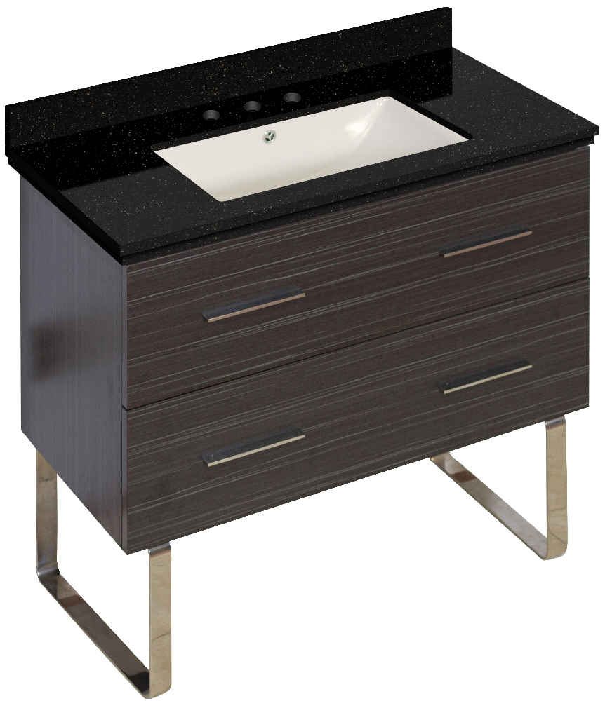 36-in. W Floor Mount Dawn Grey Vanity Set For 3H8-in. Drilling Black Galaxy Top Biscuit UM Sink