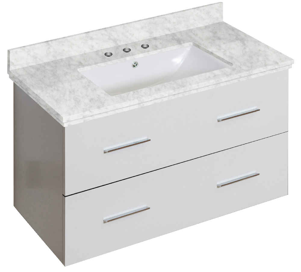 36-in. W Wall Mount White Vanity Set For 3H8-in. Drilling Bianca Carara Top White UM Sink