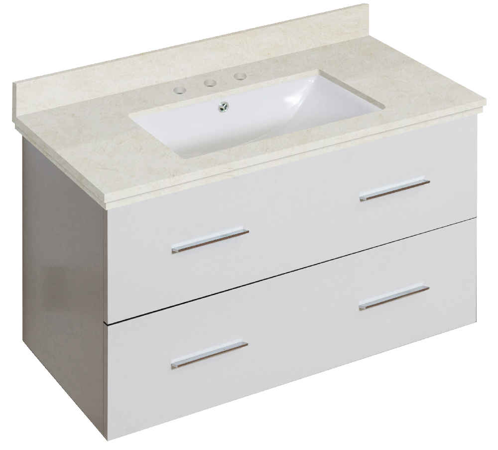 36-in. W Wall Mount White Vanity Set For 3H8-in. Drilling Beige Top White UM Sink