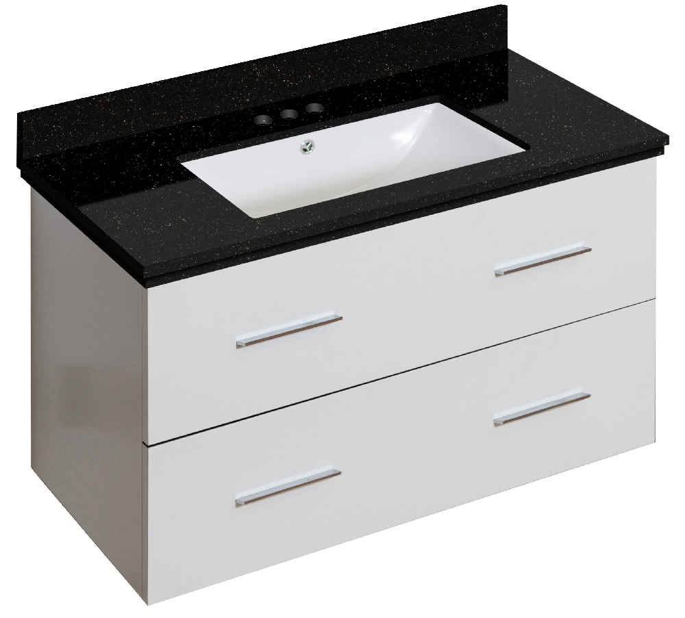 36-in. W Wall Mount White Vanity Set For 3H4-in. Drilling Black Galaxy Top White UM Sink