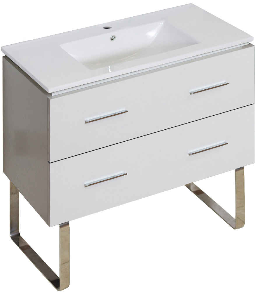 35.5-in. W Floor Mount White Vanity Set For 1 Hole Drilling 
